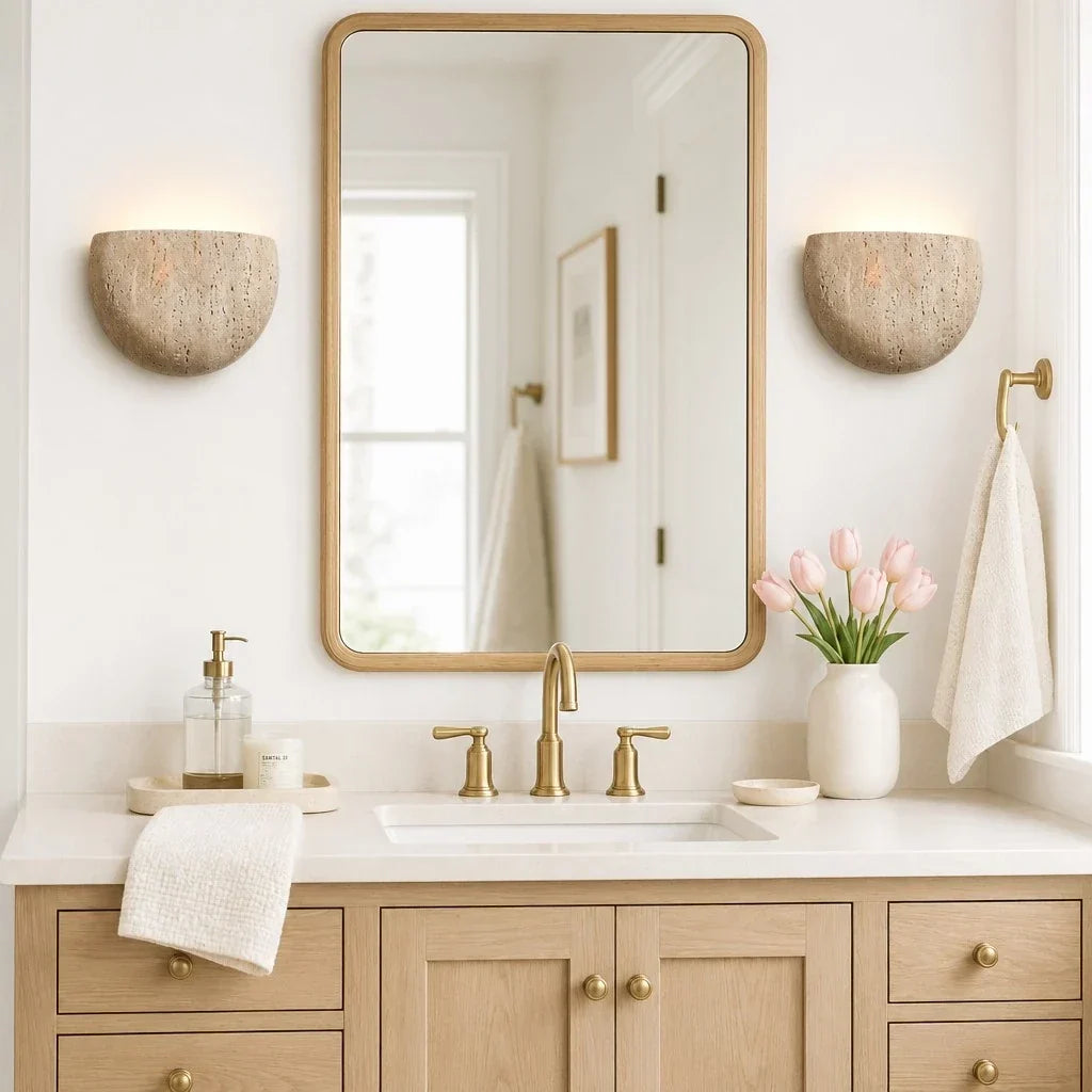 Iselin Wabi-Sabi Travertine Half-Moon Wall Sconce 2