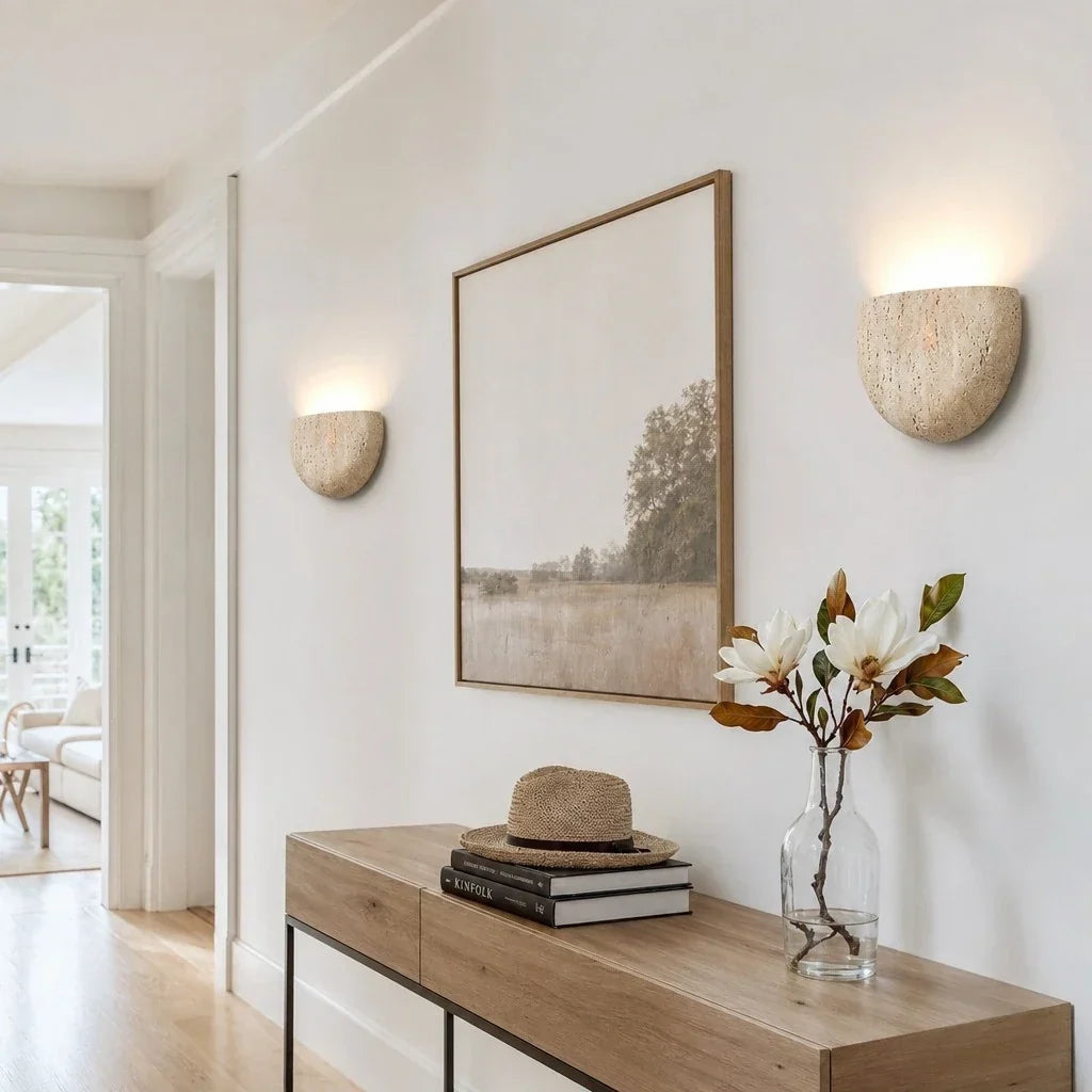 Iselin Wabi-Sabi Travertine Half-Moon Wall Sconce 4