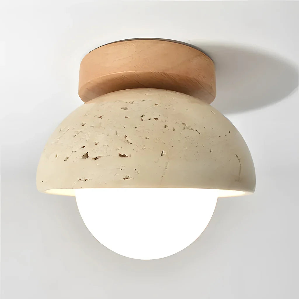 Kairi Retro Travertine Stone Round Flush Mount Ceiling Light 0