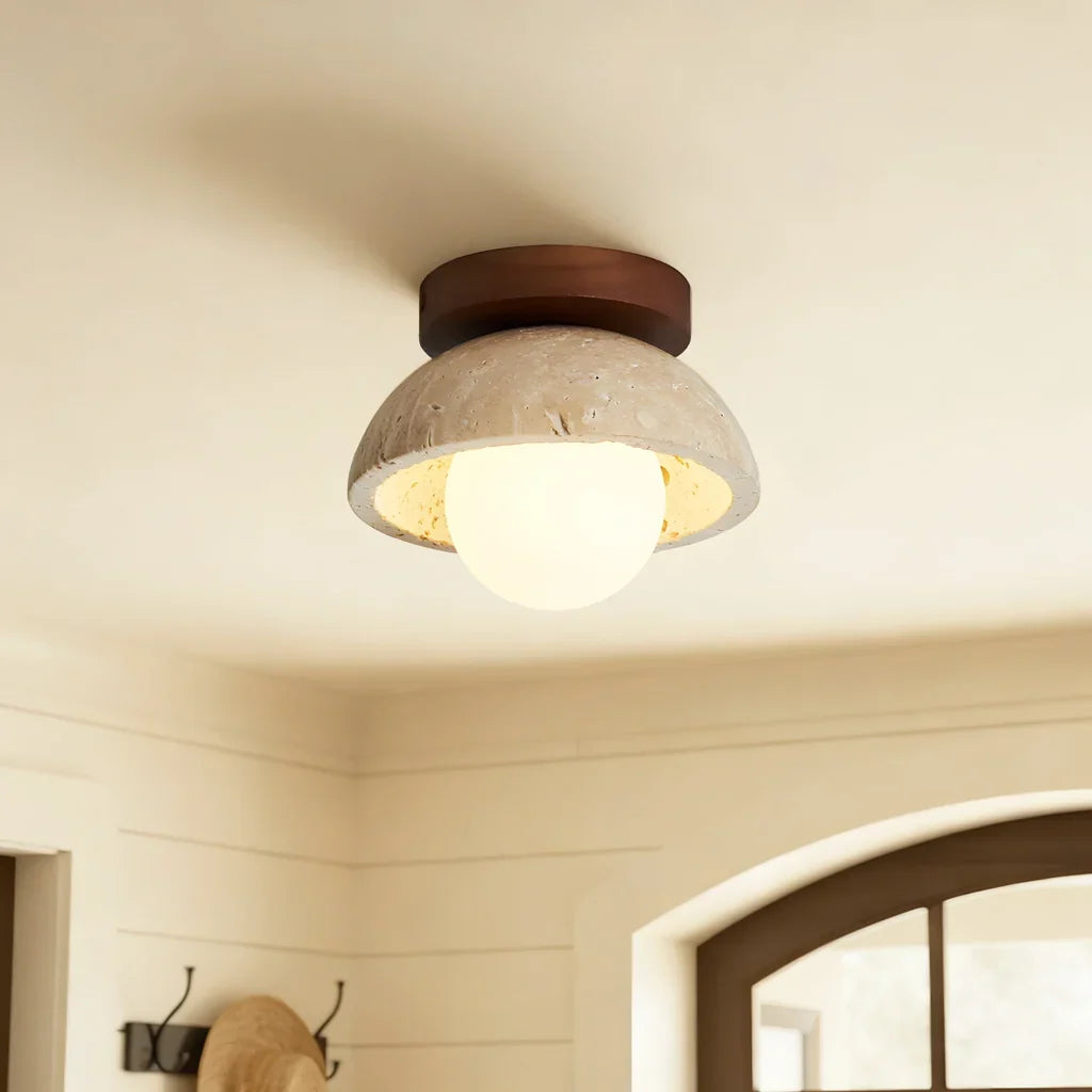 Kairi Retro Travertine Stone Round Flush Mount Ceiling Light 1
