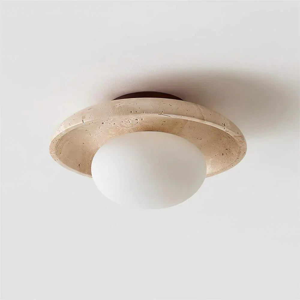 Kairi Retro Travertine Stone Round Flush Mount Ceiling Light 10