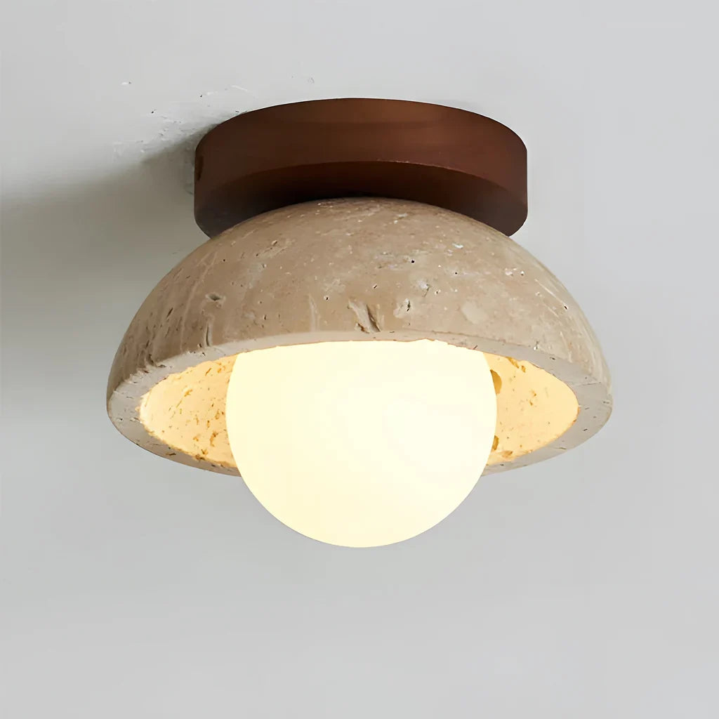 Kairi Retro Travertine Stone Round Flush Mount Ceiling Light 11