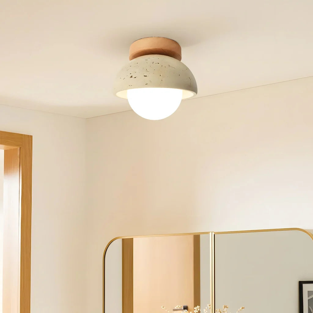 Kairi Retro Travertine Stone Round Flush Mount Ceiling Light 6